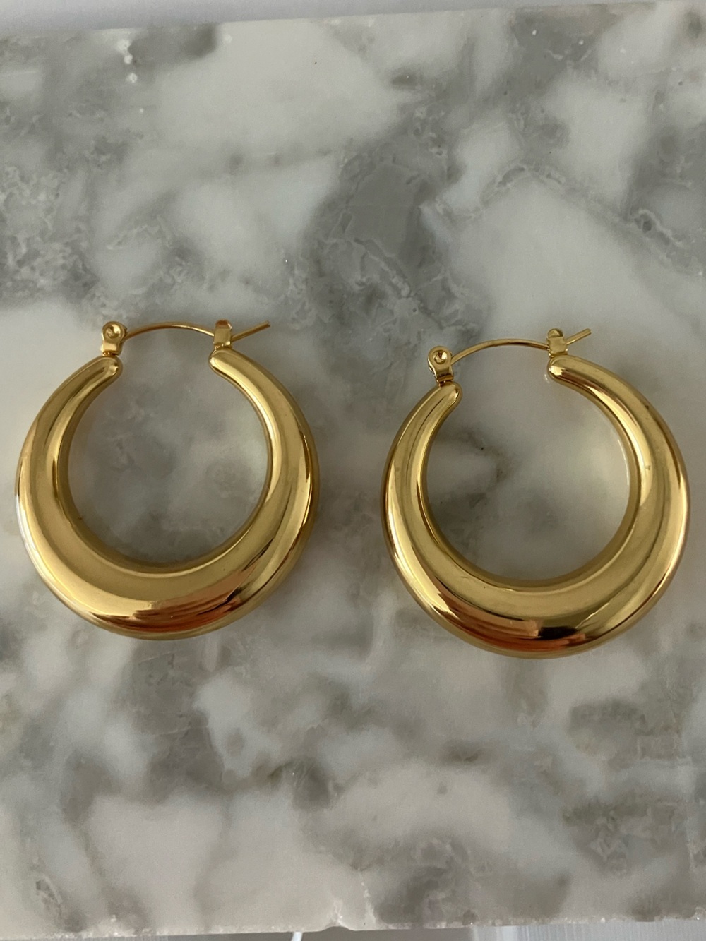 Large Chunky 14K Gold Plated Hoop Earrings 32mm Hypoallergenic Stainless Steel